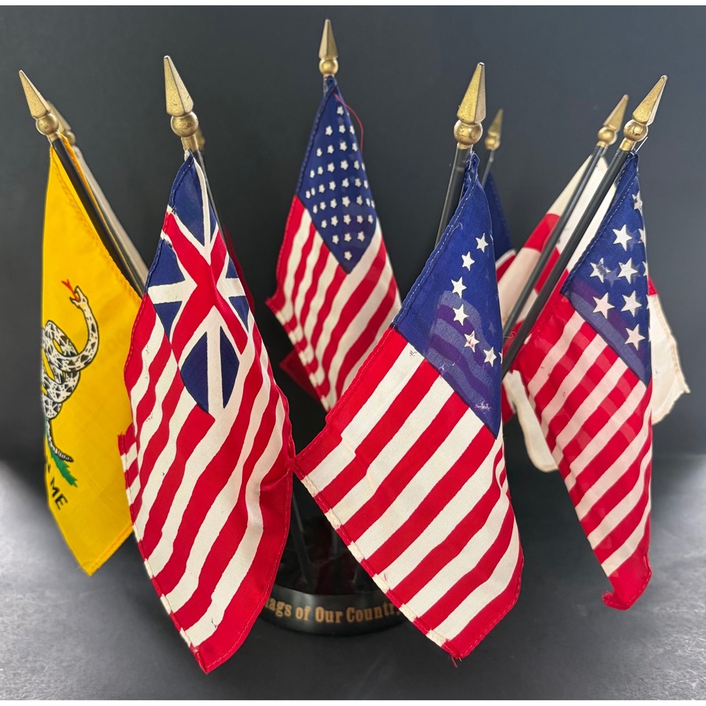 Vintage Annin & Co Flags of Our Country 10 Piece Miniature Set with Wood Base